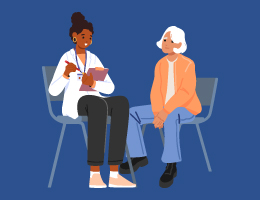 A medical provider talks to a patient.