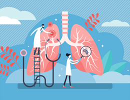  Cartoon of doctors examining a giant pair of lungs